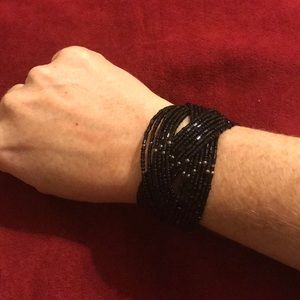 Black Beaded Cuff Bracelet